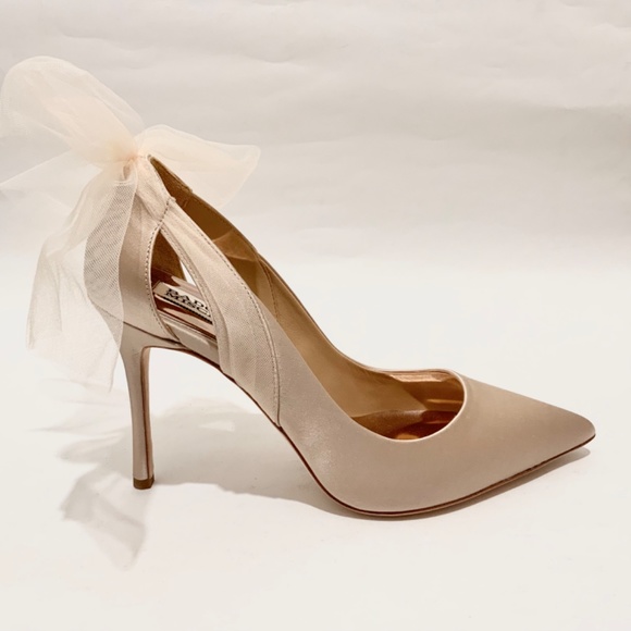 Badgley Mischka Kinsley Tulle Bow Detail Pumps Nude Stiletto Heel Evening Shoes - Picture 11 of 12